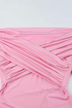 Y2K Fashion Solid Crossover Pleated Tee - Coquette Grunge Aesthetic Cute Tops & Cargo Skirt