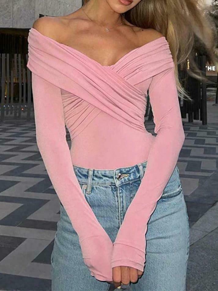 Y2K Fashion Solid Crossover Pleated Tee - Coquette Grunge Aesthetic Cute Tops & Cargo Skirt Y2K Fashion Solid Crossover Pleated Tee - Coquette Grunge Aesthetic Cute Tops & Cargo Skirt