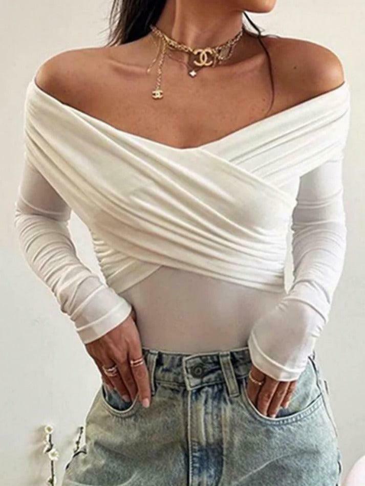 Y2K Fashion Solid Crossover Pleated Tee - Coquette Grunge Aesthetic Cute Tops & Cargo Skirt Y2K Fashion Solid Crossover Pleated Tee - Coquette Grunge Aesthetic Cute Tops & Cargo Skirt