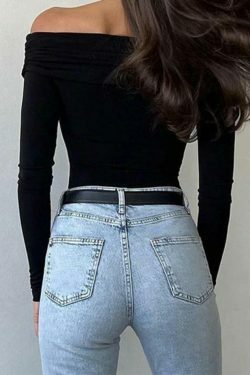 Y2K Fashion Solid Crossover Pleated Tee - Coquette Grunge Aesthetic Cute Tops & Cargo Skirt