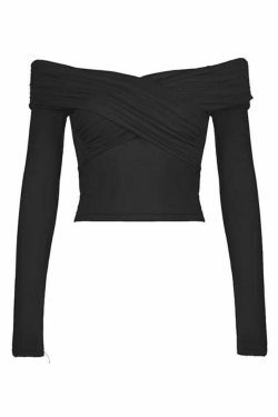 Y2K Fashion Solid Crossover Pleated Tee - Coquette Grunge Aesthetic Cute Tops & Cargo Skirt