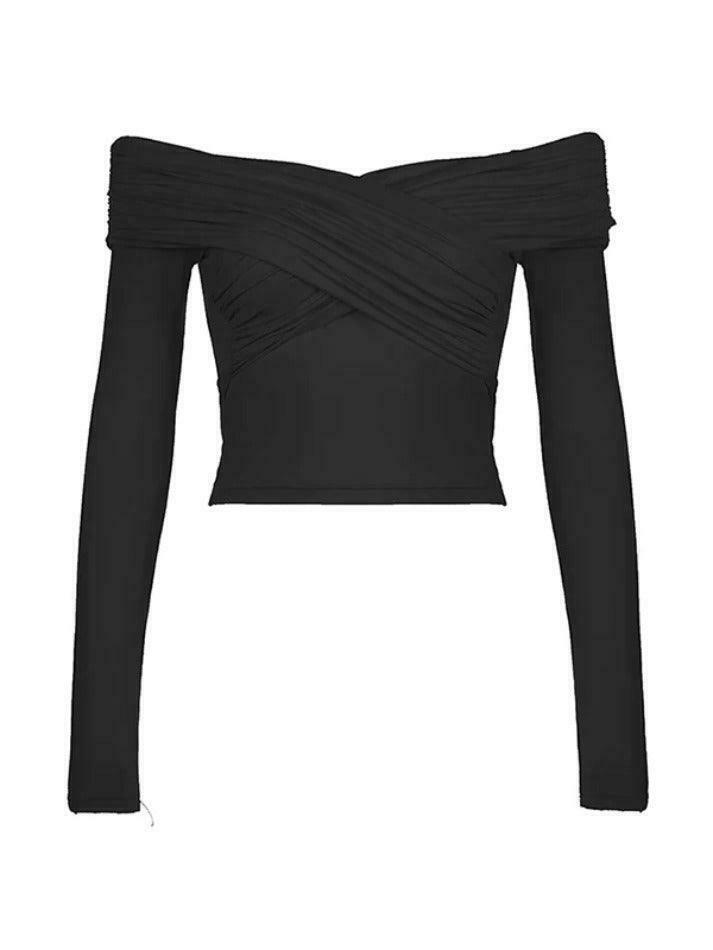 Y2K Fashion Solid Crossover Pleated Tee - Coquette Grunge Aesthetic Cute Tops & Cargo Skirt Y2K Fashion Solid Crossover Pleated Tee - Coquette Grunge Aesthetic Cute Tops & Cargo Skirt