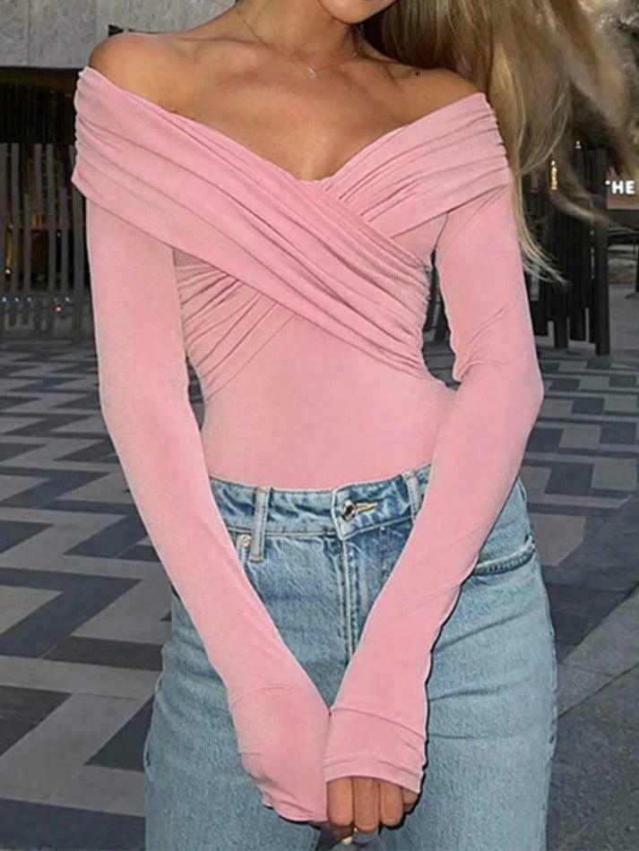 Y2K Fashion Solid Crossover Pleated Tee - Coquette Grunge Aesthetic Cute Tops & Cargo Skirt Y2K Fashion Solid Crossover Pleated Tee - Coquette Grunge Aesthetic Cute Tops & Cargo Skirt