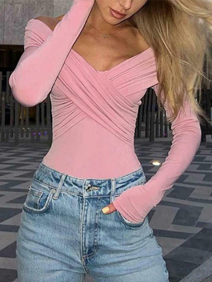 Y2K Fashion Solid Crossover Pleated Tee - Coquette Grunge Aesthetic Cute Tops & Cargo Skirt Y2K Fashion Solid Crossover Pleated Tee - Coquette Grunge Aesthetic Cute Tops & Cargo Skirt