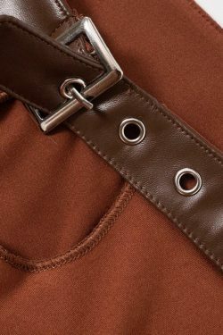 Y2K Fashion Solid Cutout Leather Splice Off Shoulder Long Sleeve Top