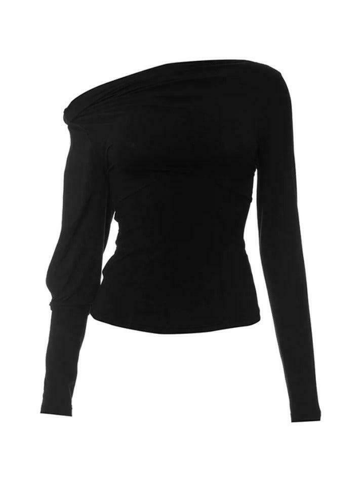 Y2K Fashion Solid One Shoulder Cutout Sleeve Long Sleeve Tee - Coquette Aesthetic Grunge Style Y2K Fashion Solid One Shoulder Cutout Sleeve Long Sleeve Tee - Coquette Aesthetic Grunge Style
