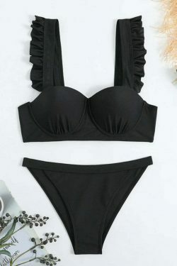 Y2K Fashion Split Hard Cup Pleated Swimsuit with Flash Strap