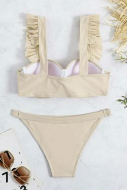 Y2K Fashion Split Hard Cup Pleated Swimsuit with Flash Strap