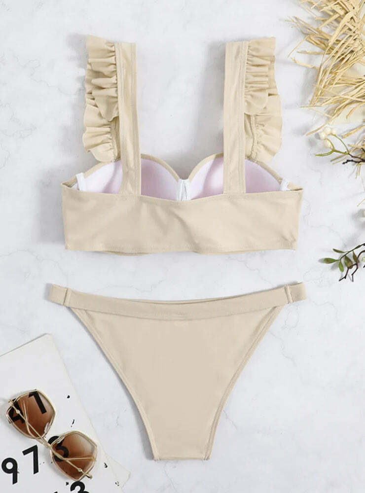 Y2K Fashion Split Hard Cup Pleated Swimsuit with Flash Strap Y2K Fashion Split Hard Cup Pleated Swimsuit with Flash Strap