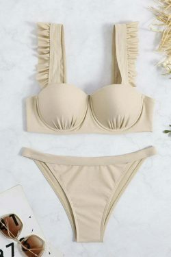 Y2K Fashion Split Hard Cup Pleated Swimsuit with Flash Strap