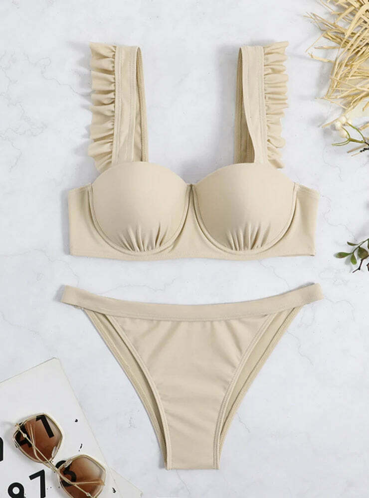 Y2K Fashion Split Hard Cup Pleated Swimsuit with Flash Strap Y2K Fashion Split Hard Cup Pleated Swimsuit with Flash Strap