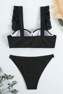 Y2K Fashion Split Hard Cup Pleated Swimsuit with Flash Strap