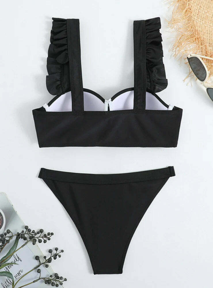 Y2K Fashion Split Hard Cup Pleated Swimsuit with Flash Strap Y2K Fashion Split Hard Cup Pleated Swimsuit with Flash Strap