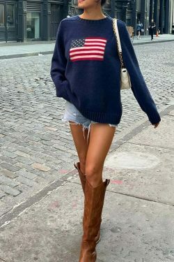 Y2K Fashion Staple: Vintage Americano Crew Neck Sweater - Coquette Aesthetic & Grunge Style