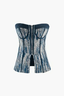 Y2K Fashion Strapless Corset Top: Zip Front Detail & Coquette Aesthetic