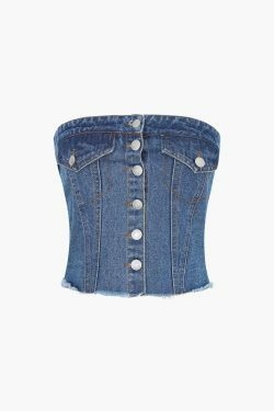Y2K Fashion Strapless Top with Frayed Hem - Coquette Aesthetic, Grunge Style, Cute Tops