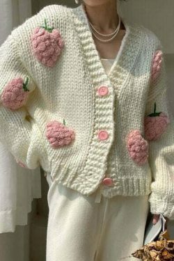 Y2K Fashion Strawberry Knitted Cardigan - Coquette Aesthetic Grunge Style