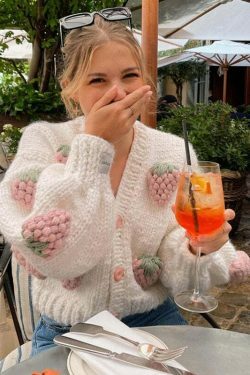 Y2K Fashion Strawberry Knitted Cardigan - Coquette Aesthetic Grunge Style