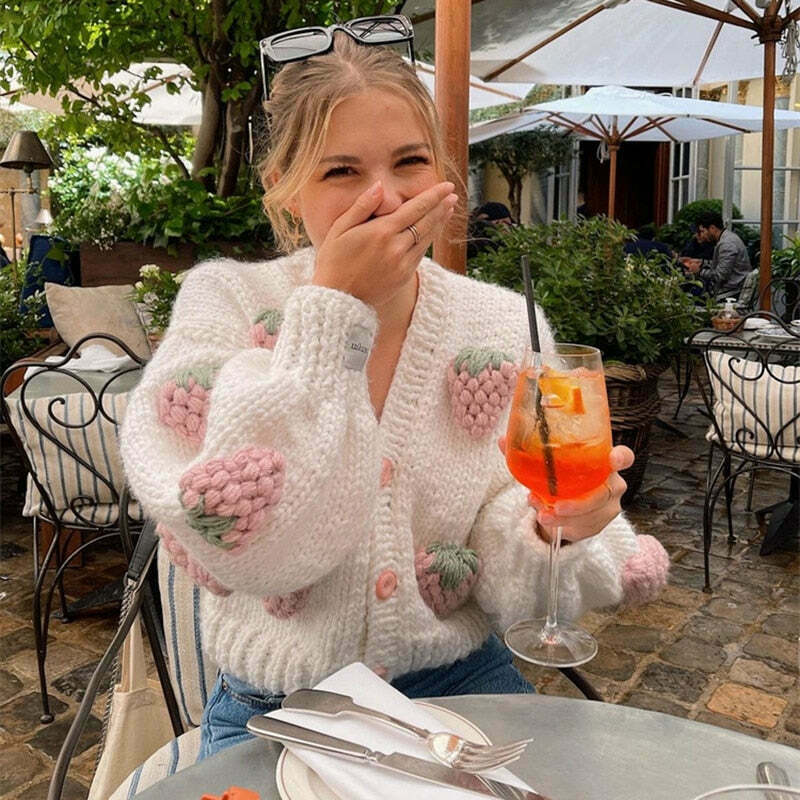 Y2K Fashion Strawberry Knitted Cardigan - Coquette Aesthetic Grunge Style Y2K Fashion Strawberry Knitted Cardigan - Coquette Aesthetic Grunge Style