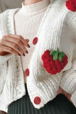 Y2K Fashion Strawberry Knitted Cardigan - Coquette Aesthetic Grunge Style