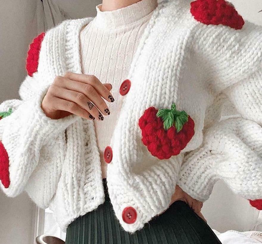 Y2K Fashion Strawberry Knitted Cardigan - Coquette Aesthetic Grunge Style Y2K Fashion Strawberry Knitted Cardigan - Coquette Aesthetic Grunge Style