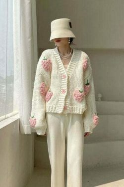 Y2K Fashion Strawberry Knitted Cardigan - Coquette Aesthetic Grunge Style