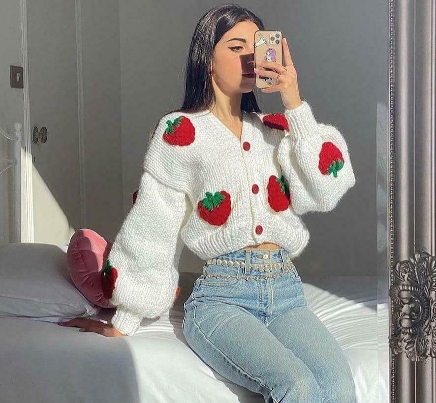 Y2K Fashion Strawberry Knitted Cardigan - Coquette Aesthetic Grunge Style Y2K Fashion Strawberry Knitted Cardigan - Coquette Aesthetic Grunge Style