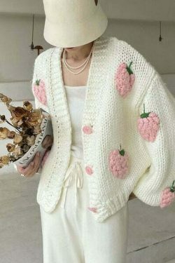 Y2K Fashion Strawberry Knitted Cardigan - Coquette Aesthetic Grunge Style