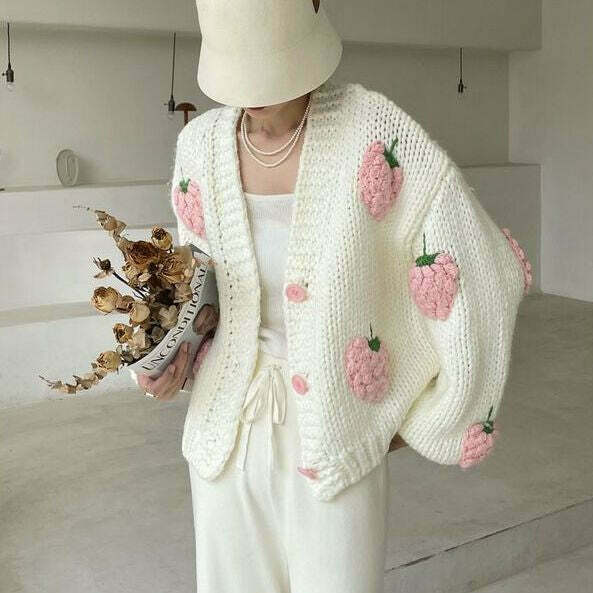 Y2K Fashion Strawberry Knitted Cardigan - Coquette Aesthetic Grunge Style Y2K Fashion Strawberry Knitted Cardigan - Coquette Aesthetic Grunge Style