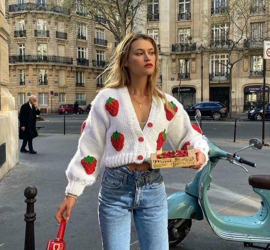 Y2K Fashion Strawberry Knitted Cardigan - Coquette Aesthetic Grunge Style Y2K Fashion Strawberry Knitted Cardigan - Coquette Aesthetic Grunge Style
