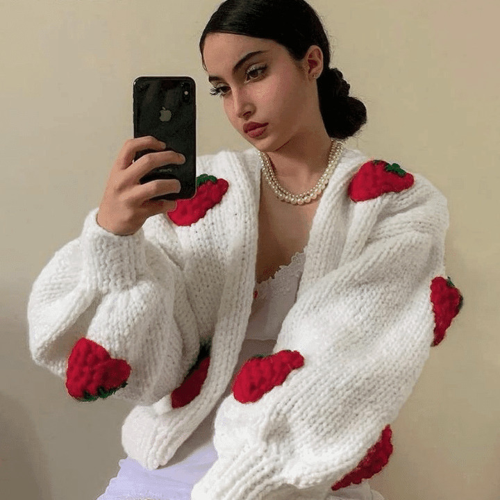 Y2K Fashion Strawberry Knitted Cardigan - Coquette Aesthetic Grunge Style Y2K Fashion Strawberry Knitted Cardigan - Coquette Aesthetic Grunge Style