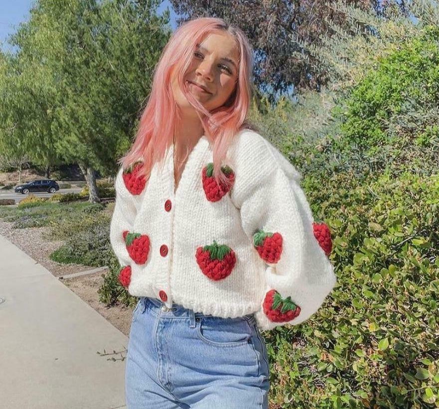 Y2K Fashion Strawberry Knitted Cardigan - Coquette Aesthetic Grunge Style Y2K Fashion Strawberry Knitted Cardigan - Coquette Aesthetic Grunge Style