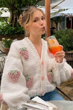 Y2K Fashion Strawberry Knitted Cardigan - Coquette Aesthetic Grunge Style