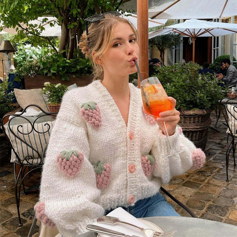 Y2K Fashion Strawberry Knitted Cardigan - Coquette Aesthetic Grunge Style Y2K Fashion Strawberry Knitted Cardigan - Coquette Aesthetic Grunge Style