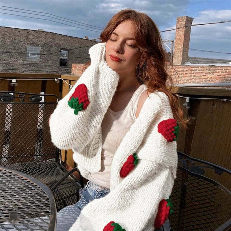 Y2K Fashion Strawberry Knitted Cardigan - Coquette Aesthetic Grunge Style Y2K Fashion Strawberry Knitted Cardigan - Coquette Aesthetic Grunge Style