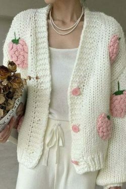 Y2K Fashion Strawberry Knitted Cardigan - Coquette Aesthetic Grunge Style