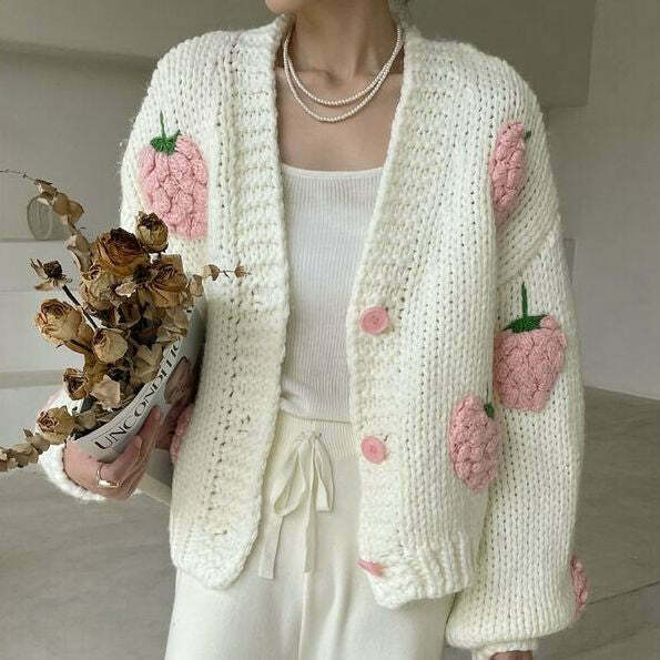 Y2K Fashion Strawberry Knitted Cardigan - Coquette Aesthetic Grunge Style Y2K Fashion Strawberry Knitted Cardigan - Coquette Aesthetic Grunge Style