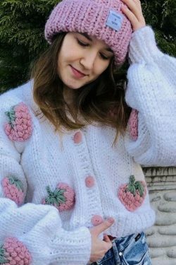 Y2K Fashion Strawberry Knitted Cardigan - Coquette Aesthetic Grunge Style