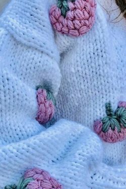 Y2K Fashion Strawberry Knitted Cardigan - Coquette Aesthetic Grunge Style