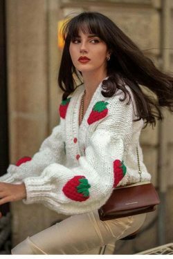Y2K Fashion Strawberry Knitted Cardigan - Coquette Aesthetic Grunge Style