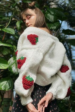 Y2K Fashion Strawberry Knitted Cardigan - Coquette Aesthetic Grunge Style