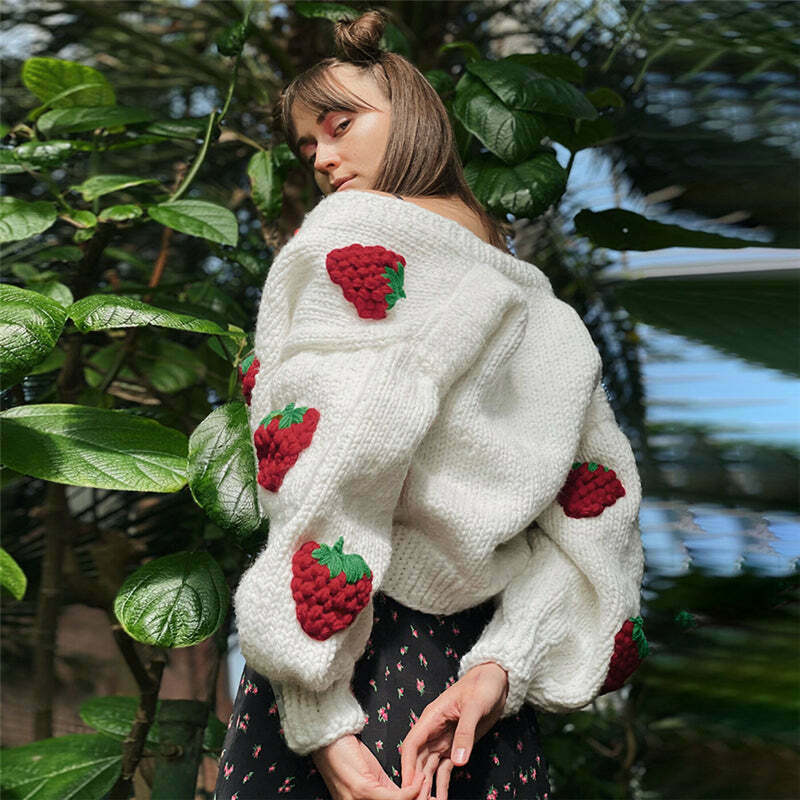 Y2K Fashion Strawberry Knitted Cardigan - Coquette Aesthetic Grunge Style Y2K Fashion Strawberry Knitted Cardigan - Coquette Aesthetic Grunge Style