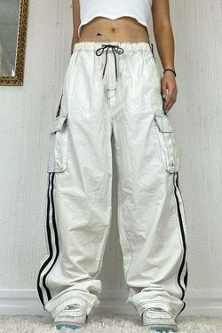Y2K Fashion Street Cinch Stitched Cargo Pants - Coquette Aesthetic Grunge Style Women's Fashion