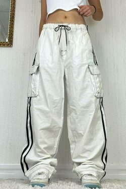 Y2K Fashion Street Cinch Stitched Cargo Pants - Coquette Aesthetic Grunge Style Women's Fashion