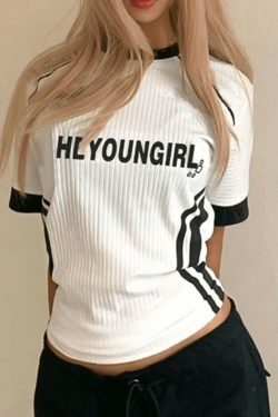 Y2K Fashion Street Color Contrast Stripe Short Sleeve Tee - Coquette Aesthetic Grunge Style