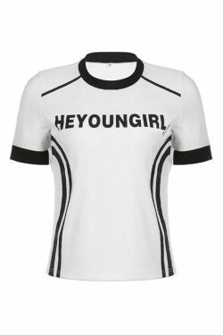 Y2K Fashion Street Color Contrast Stripe Short Sleeve Tee - Coquette Aesthetic Grunge Style