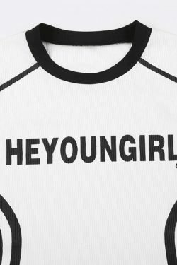 Y2K Fashion Street Color Contrast Stripe Short Sleeve Tee - Coquette Aesthetic Grunge Style