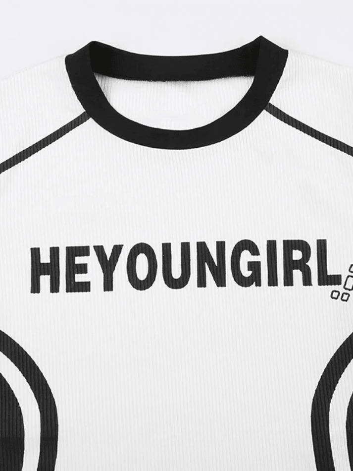 Y2K Fashion Street Color Contrast Stripe Short Sleeve Tee - Coquette Aesthetic Grunge Style