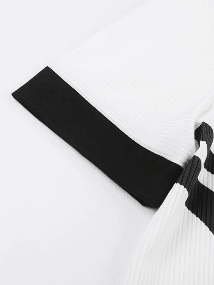 Y2K Fashion Street Color Contrast Stripe Short Sleeve Tee - Coquette Aesthetic Grunge Style