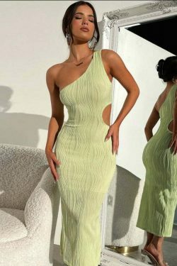 Y2K Fashion Striped Slim Slanted Shoulder Dress - Coquette Aesthetic Grunge Style